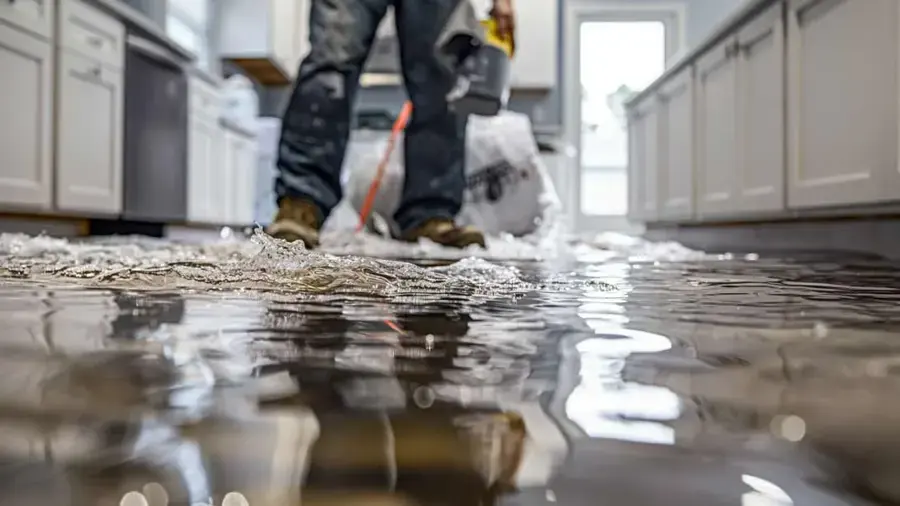 Water standing on a kitchen floor before extraction